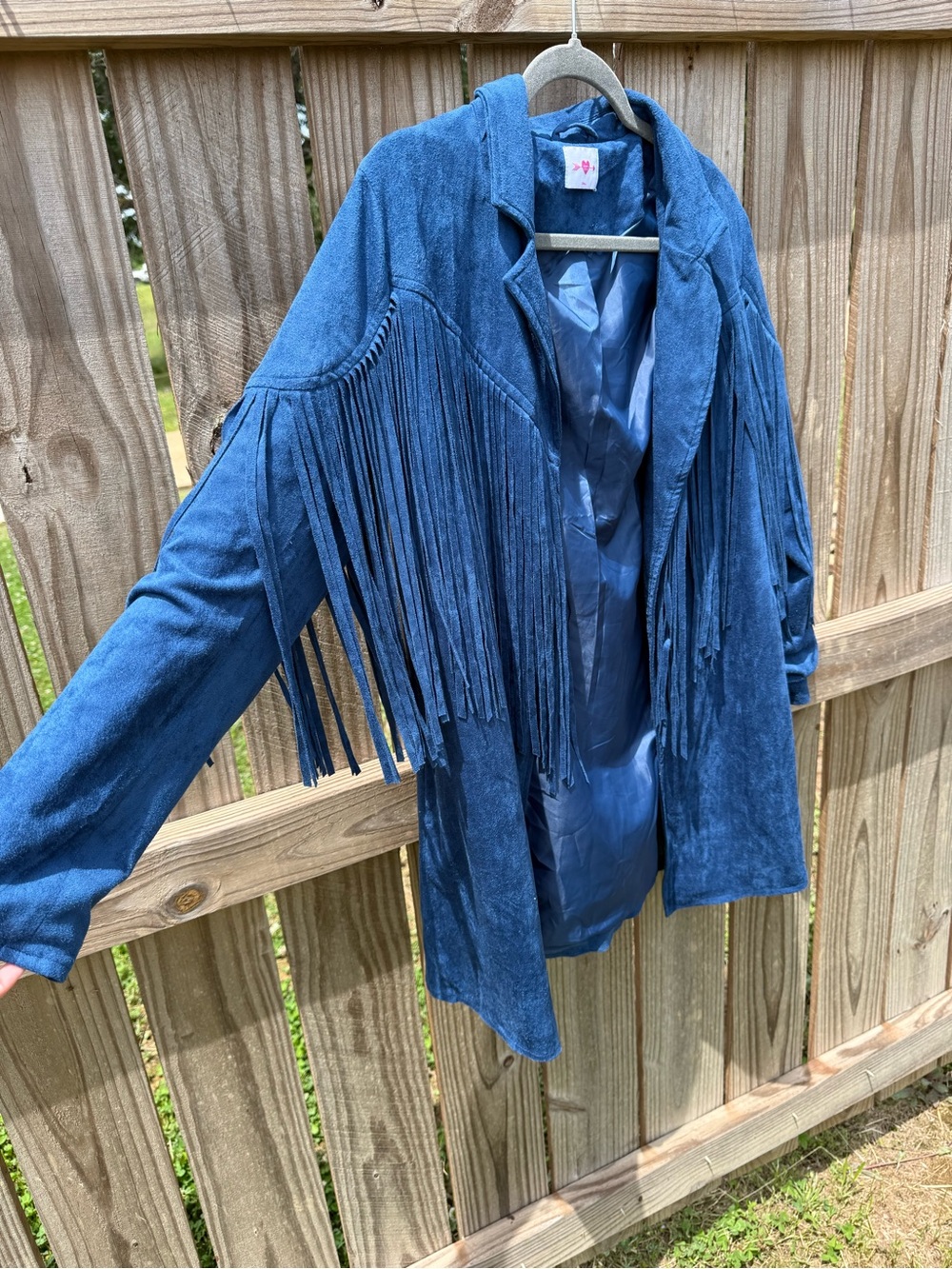 Buddy Love Blue Suede Fringe Trench Coat - Picture 3 of 7